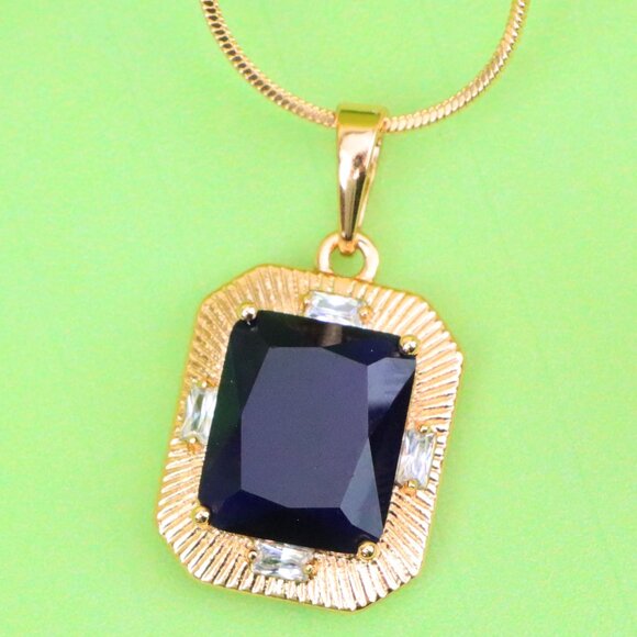 "Royal Blue Gold Plated Pendant with Vintage Inspired Frame Design, XPPT1784 - Picture 1 of 11